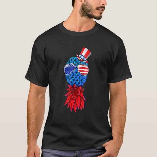 Camiseta Abacaxi em cima para baixo Bandeira Americana Ócul (Frente)