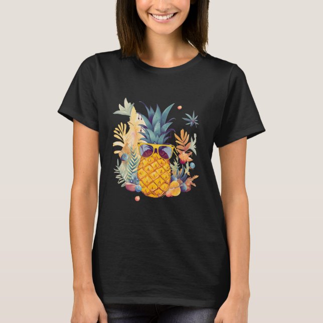 Camiseta Abacaxi Óculos de sol Praia Flor de Vacinação Hava (Frente)