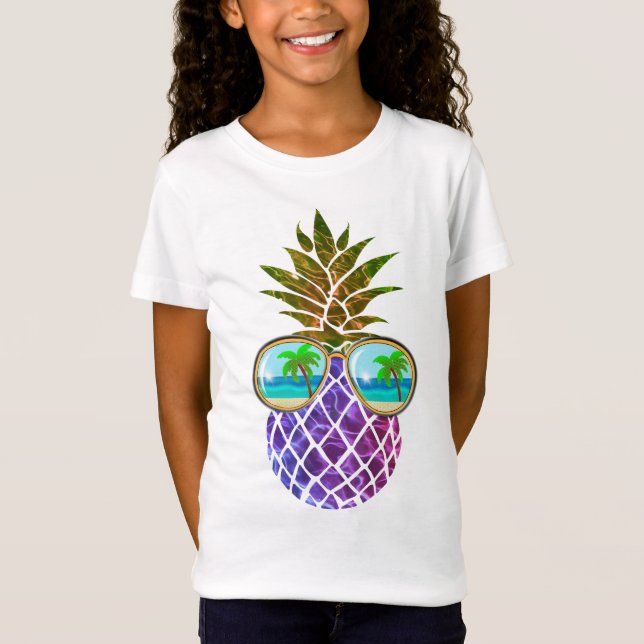 Camiseta Abacaxi rosa roxo tropical (Frente)