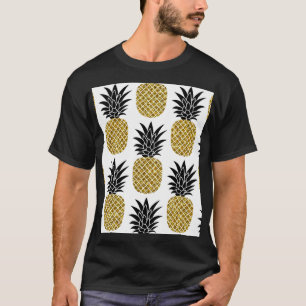 Camiseta Abacaxis Dourados: Branco Desenhado À Mão Sem Cost