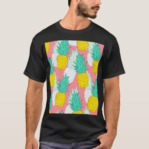 Camiseta Abacaxis Tropicais: Chic de Cartoon Vermelho.