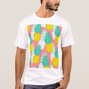 Camiseta Abacaxis Tropicais: Chic de Cartoon Vermelho.