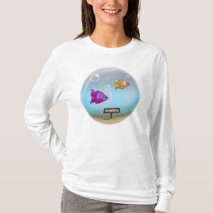 Camiseta Abaixo do Design de Bowl de Peixes do Mar - Longa