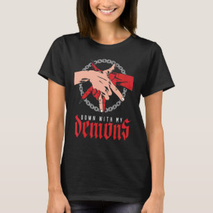 Camiseta Abaixo Meu Demônios Deal Handshake Aestético Humou