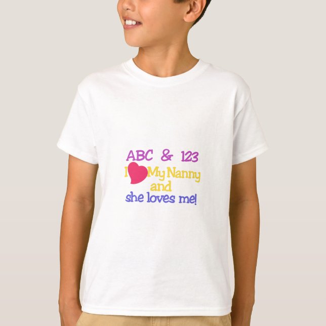 Camiseta ABC & 123 I meus baby-sitter & ela amam-me! (Frente)