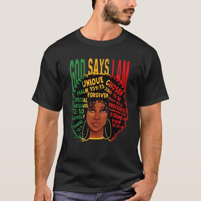 Camiseta ABC Black Girl God Says I Am Black Melanin History (Frente)
