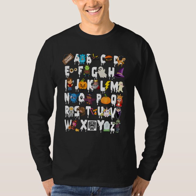 Camiseta ABC Learning Kindergarten Teacher Halloween Alphab (Frente)
