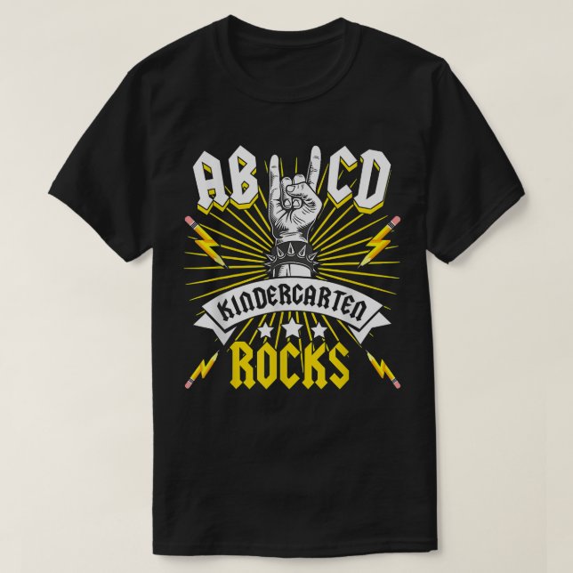 Camiseta ABCD Kindergarten Rocks Rockmusic Kinderjarden Tea (Frente do Design)