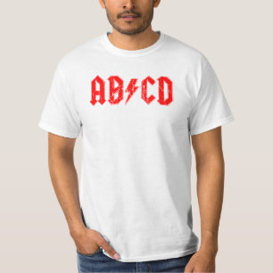 Camiseta ABCD rock símbolo engraçado falso acdc piada