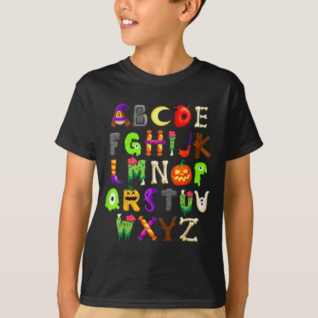 Camiseta Abcs Learning Kindergarten Teacher Funny Halloween (Frente)