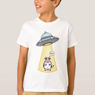 Camiseta Abdução Alienígena Vaca Engraçada Crianças