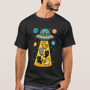 Camiseta Abdução de Gatos OVNI no Espaço com Planetas Alien