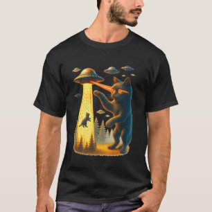 Camiseta Abdução de OVNI de Gato por Olho de Laser Engraçad
