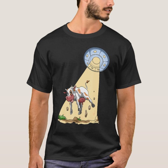 Camiseta Abdução De Vaca Disco Voador Alien Vaca Abduzida P (Frente)