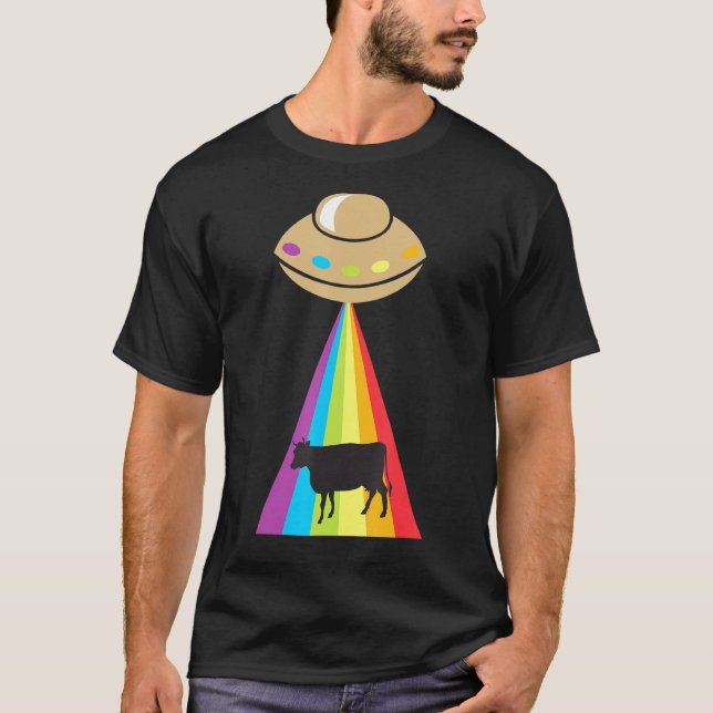 Camiseta Abdução do Feixe do Arco-Íris da Vaca do Ovni (Frente)