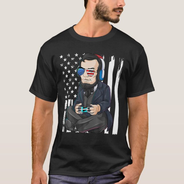 Camiseta Abe Abraham Lincoln Gamer 4 De Julho Criança Ameri (Frente)