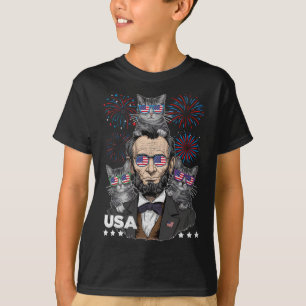 Camiseta Abe Lincoln Amante de Gatos Engraçado 4 de Julho I