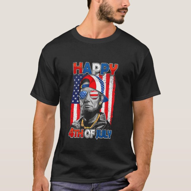 Camiseta Abe Lincoln Beard Óculos Solares Bandeira American (Frente)