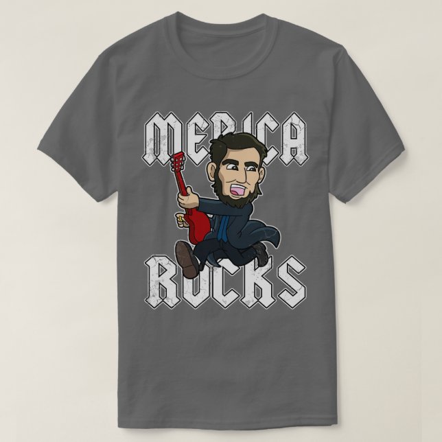 Camiseta Abe Lincoln Merica Rocks EUA Patriótico 4 de julho (Frente do Design)