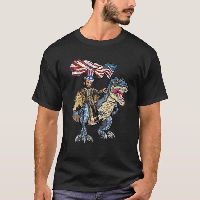 Camiseta Abe Lincoln Murica T Rex Funny 4 De Julho Estados  (Frente)