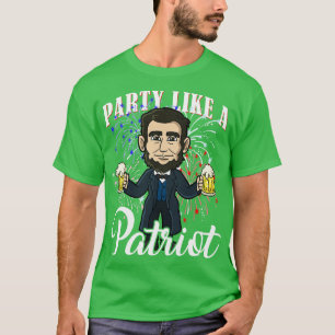 Camiseta Abe Lincoln Party Like A Patriot 4 De Julho USA A