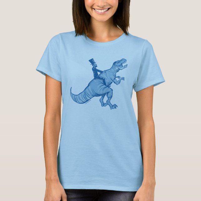Camiseta Abe Lincoln que monta o T de uma mulher de T-Rex (Frente)