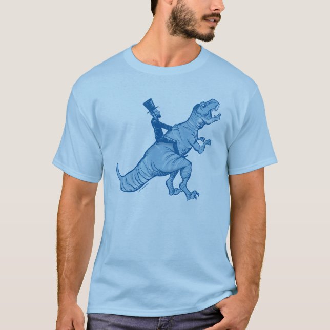 Camiseta Abe Lincoln que monta um t-shirt de T-Rex (Frente)