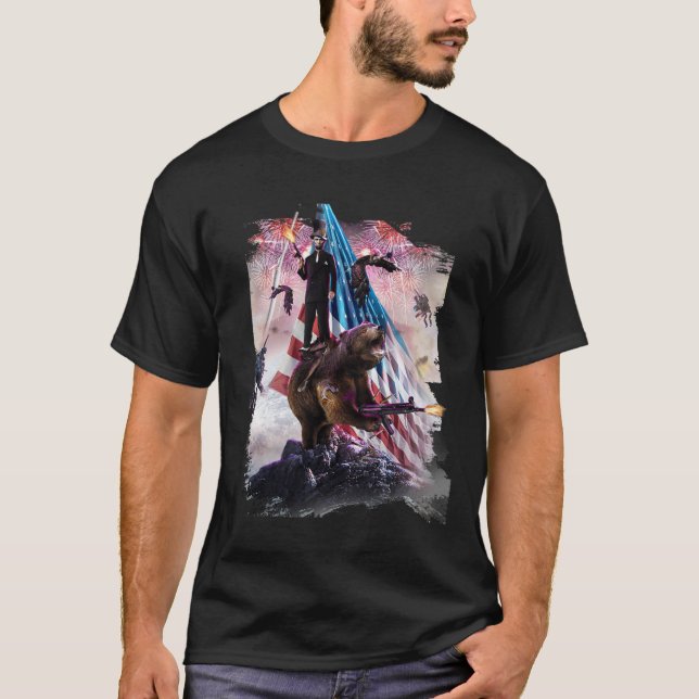 Camiseta Abe Lincoln Riding Bear American Patriotic Funny T (Frente)