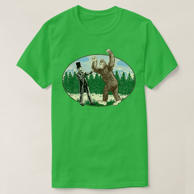 Camiseta ABE Lincoln Sasquatch Hunter Bigfoot (Frente do Design)