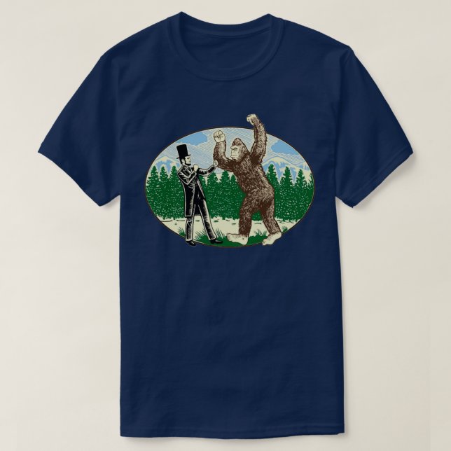 Camiseta ABE Lincoln Sasquatch Hunter Bigfoot Logo Men Shor (Frente do Design)