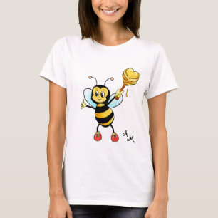 Camiseta Abeja Melífera Fofa com Coração & Monograma