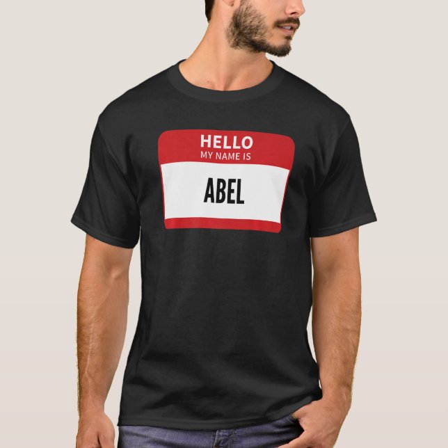 Camiseta Abel Nome de etiqueta Olá Meu Nome É Abel (Frente)