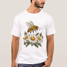 Abelha com Margaridas e Folhas Botânicas