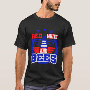 Camiseta Abelha Engraçada 4 de julho Febre Azul Branco Verm