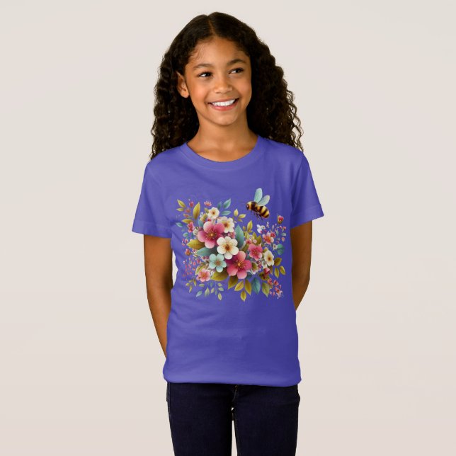 Camiseta Abelha Primavera/Floral colorida (Frente Completa)