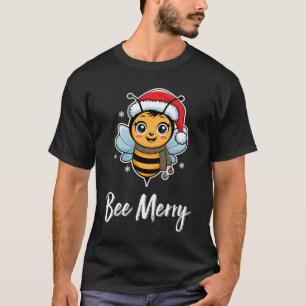 Camiseta Abelha Usa Luzes De Natal Gorro De Papai Noel