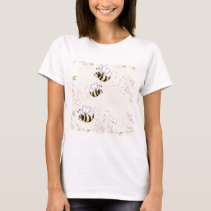 Camiseta Abelhas de campo e rosas cor-de-rosa