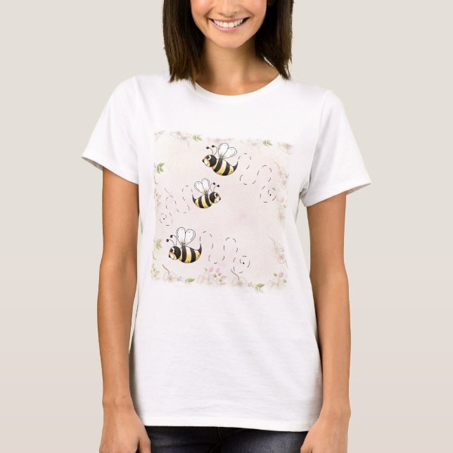 Camiseta Abelhas de campo e rosas cor-de-rosa (Frente)