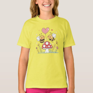 Camiseta Abelhas de Cartoon Bonitas com Balão de Coração em