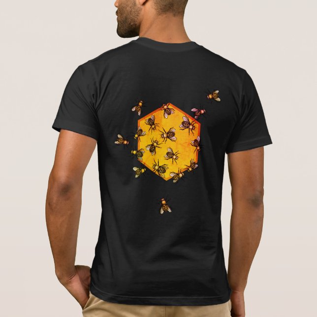 Camiseta Abelhas de mel com arte de desenho de hexágono ama (Verso)