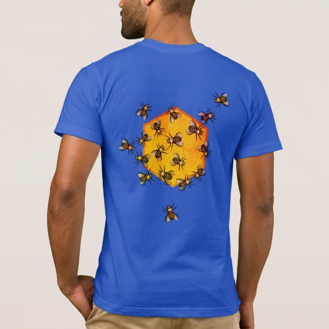 Camiseta Abelhas de mel com arte de desenho de hexágono ama (Verso)