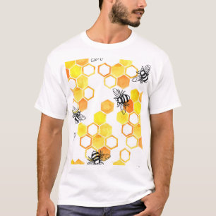 Camiseta Abelhas de Mel: Padrão Amarelo de Aquarela