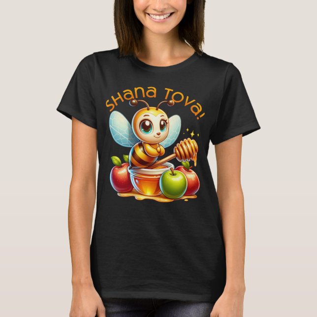 Camiseta Abelhas de Mel Shana Tova Cute com Maçãs (Frente)