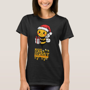 Camiseta Abelhas de Natal bonitas Feliz com Santa Hat Holid
