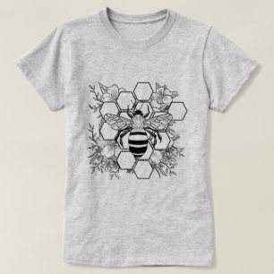Camiseta Abelhas Detalhadas com o Honeycomb e Flores
