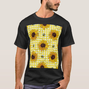 Camiseta Abelhas, girassóis, testados, padrão de colheita.