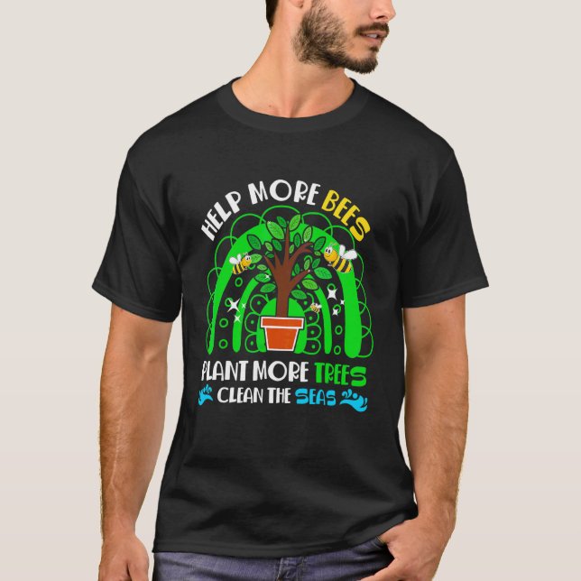 Camiseta Abelhas Plantam Árvores Limpas Do Mar Economizam E (Frente)