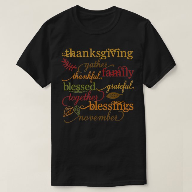 Camiseta Abençoações agradecidas Família de Ação de Graças (Frente do Design)