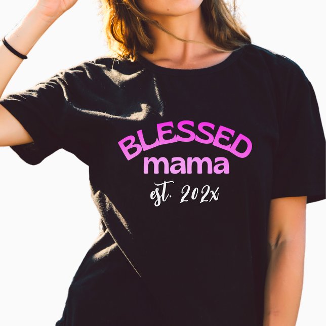 Camiseta Abençoada Mãe Estabeleceu Ano Rosa (Criador carregado)