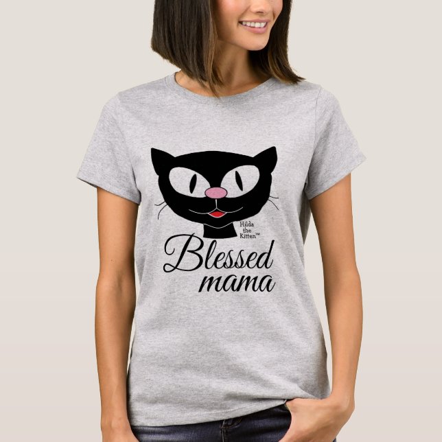 Camiseta Abençoada mãe sorrindo de caricatura (Frente)